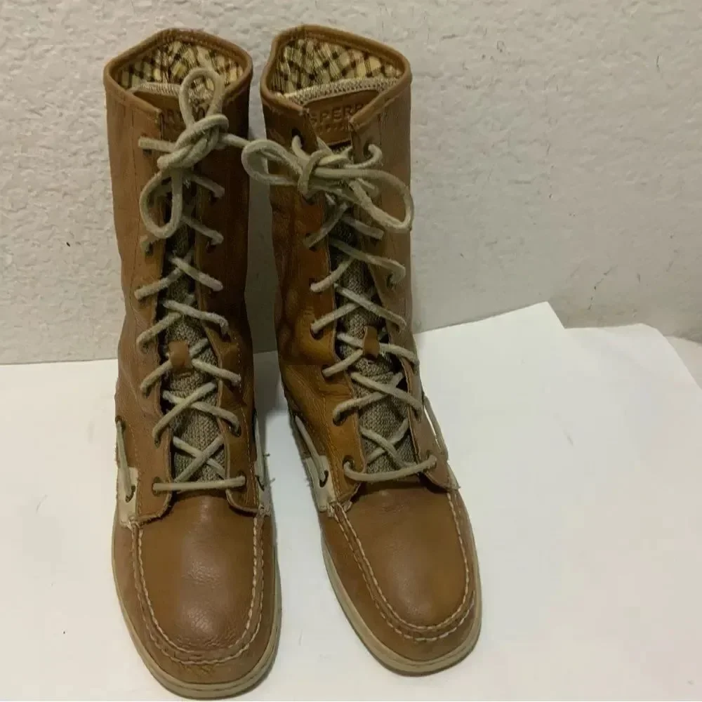 SPERRY Top-Siders LadyFish Leather Lace Up Fold Down Womens Boots 9817503 Sz 8